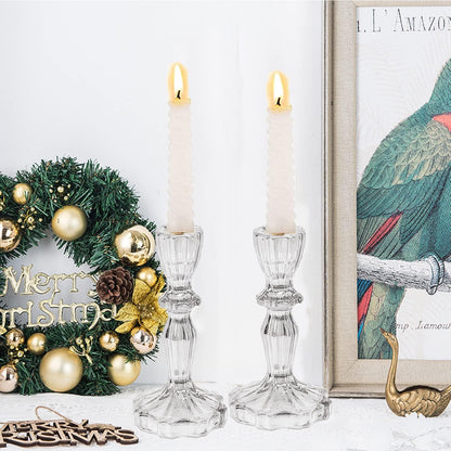 Elegant Clear Glass Candlestick Holder – Floral Design for Events