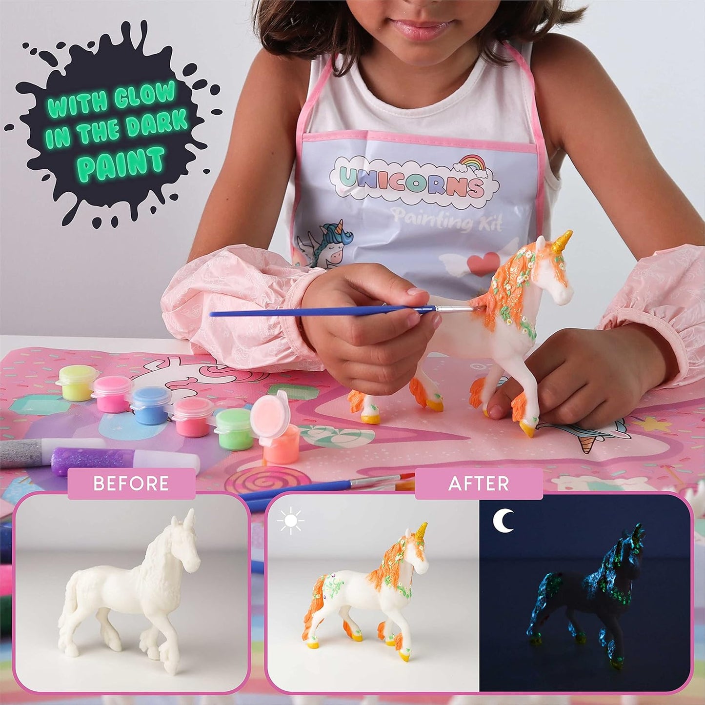 BONNYCO Unicorn Painting Craft Set with Glow-in-the-Dark Colors