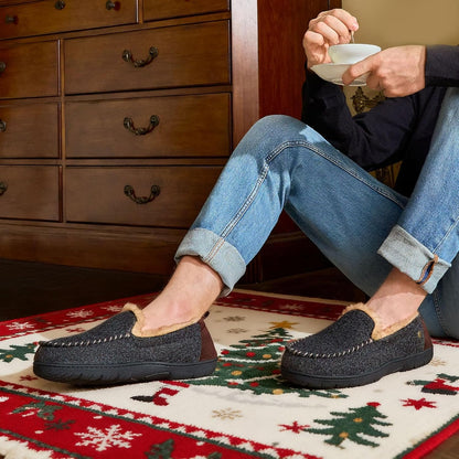 HomeTop Men's Memory Foam Moccasin Slippers – Warm Fuzzy Indoor/Outdoor Footwear
