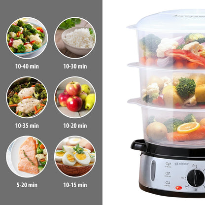 Alpina Food Steamer 230V 800W 3-Layer 9L Grey