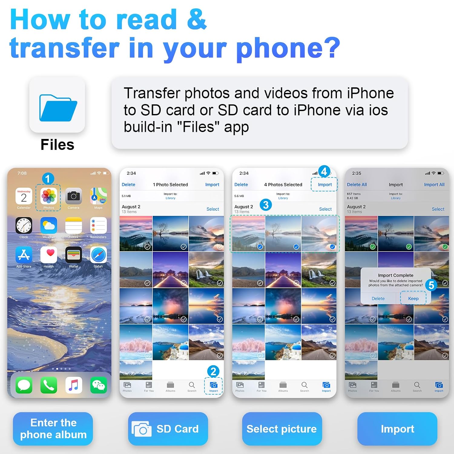 DCNETWORK SD Card Reader for iPhone iPad Dual Connector USB-C and Lightning Micro SD Memory Card Adapter 2 in 1 SD TF High-Speed Trail Camera Viewer Plug and Play