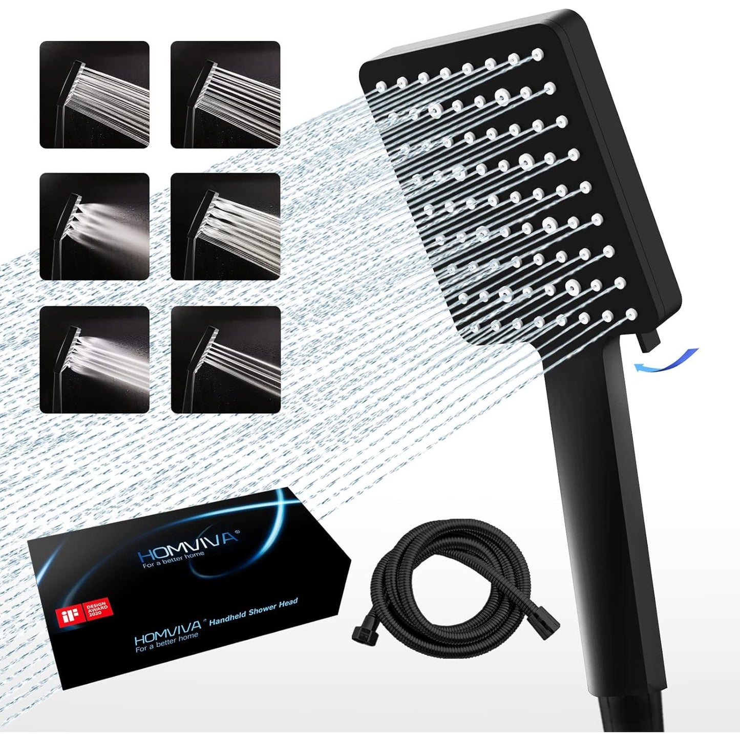 HOMVIVA High Pressure Handheld Shower Head with 6 Spray Modes