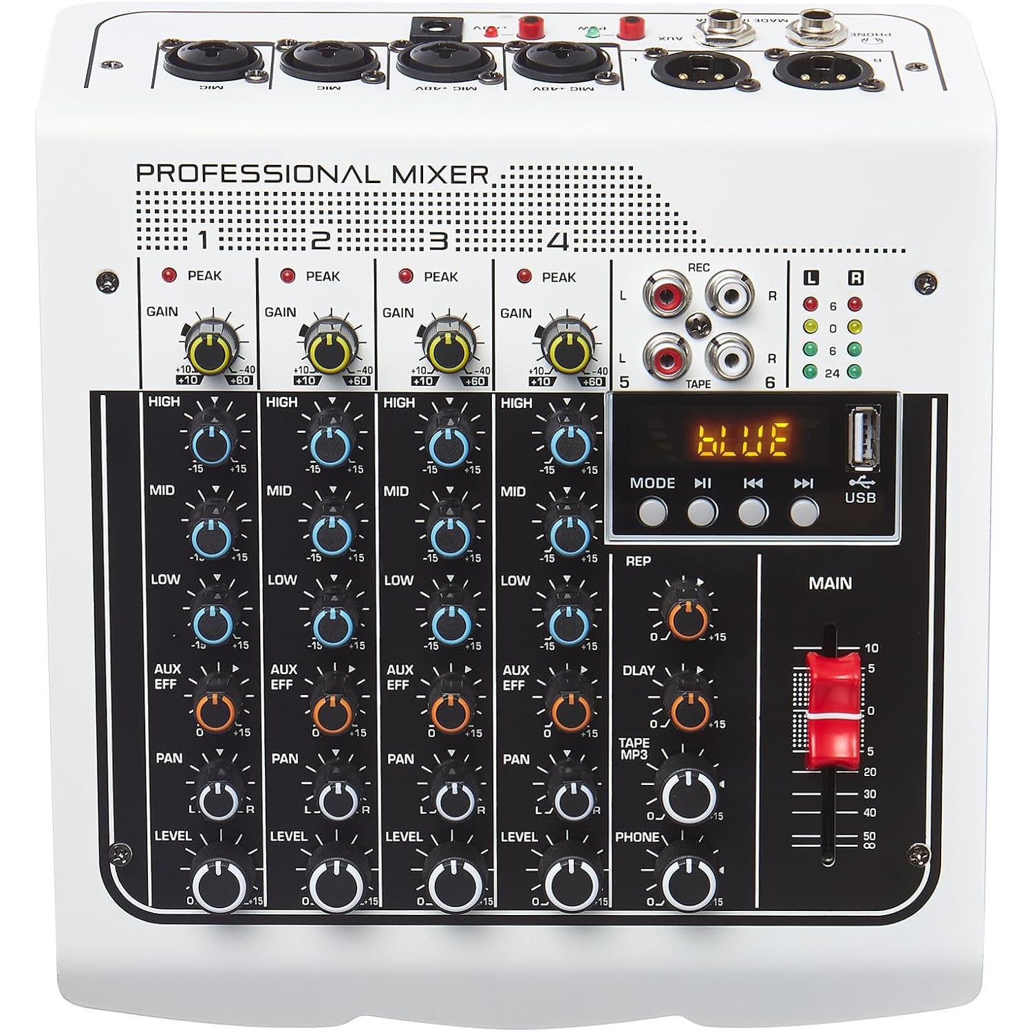 Boeska 6-Channel DJ Mixer with USB, Bluetooth, 48V Phantom Power
