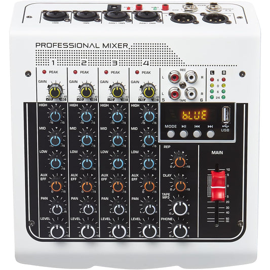 Boeska 6-Channel DJ Mixer with USB, Bluetooth, 48V Phantom Power