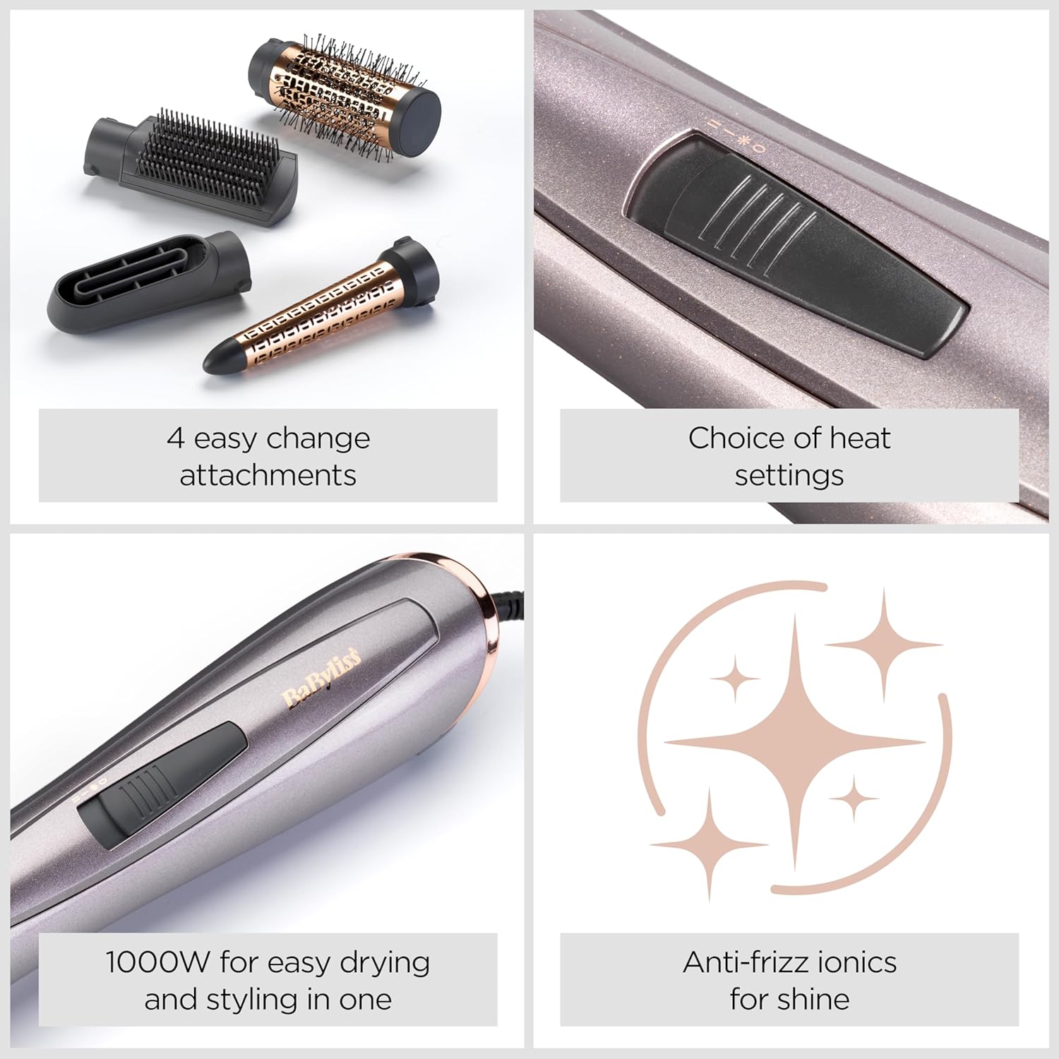 BaByliss Air Styler 1000W All‑in‑One Hair Dryer Brush with 4 Attachments