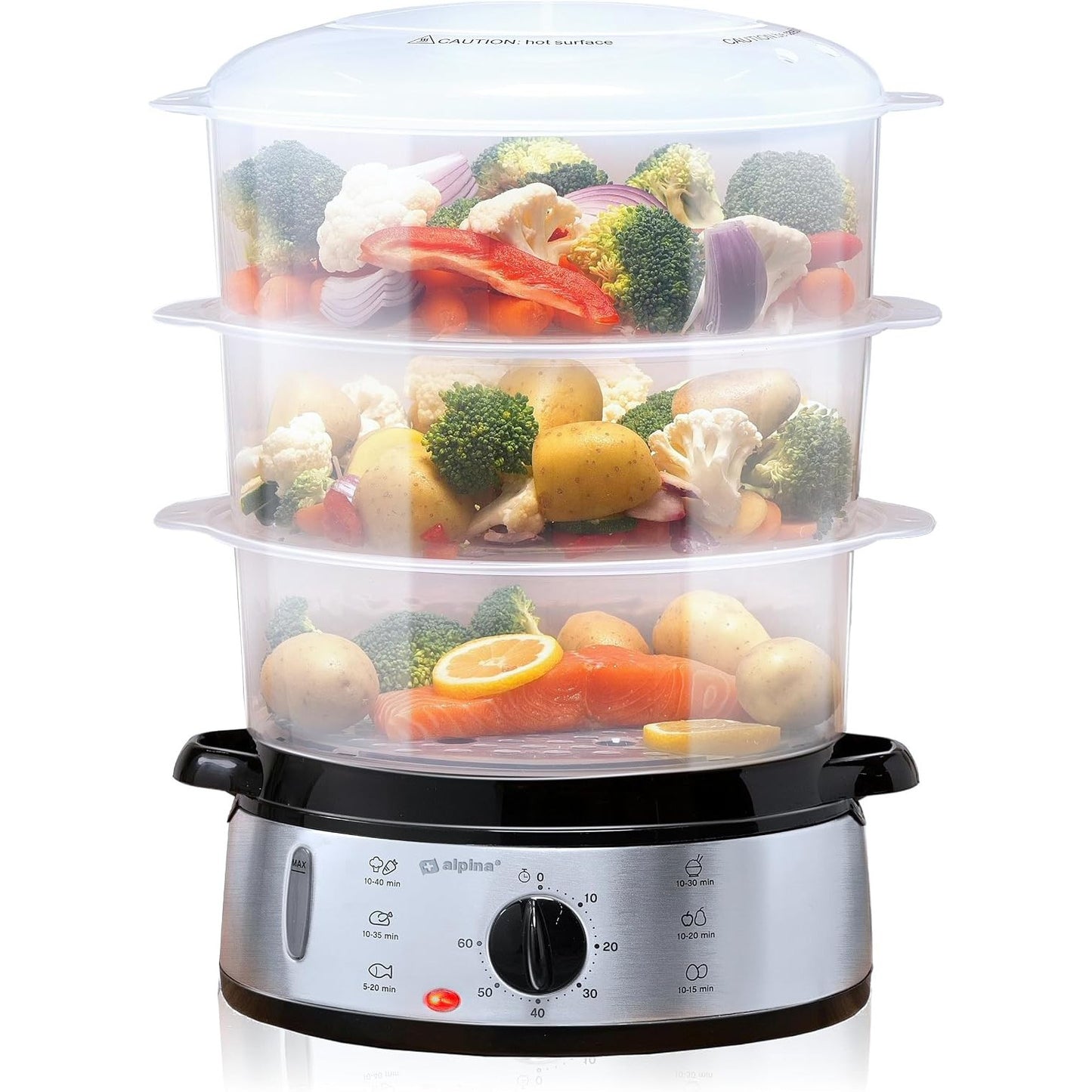 Alpina Food Steamer 230V 800W 3-Layer 9L Grey