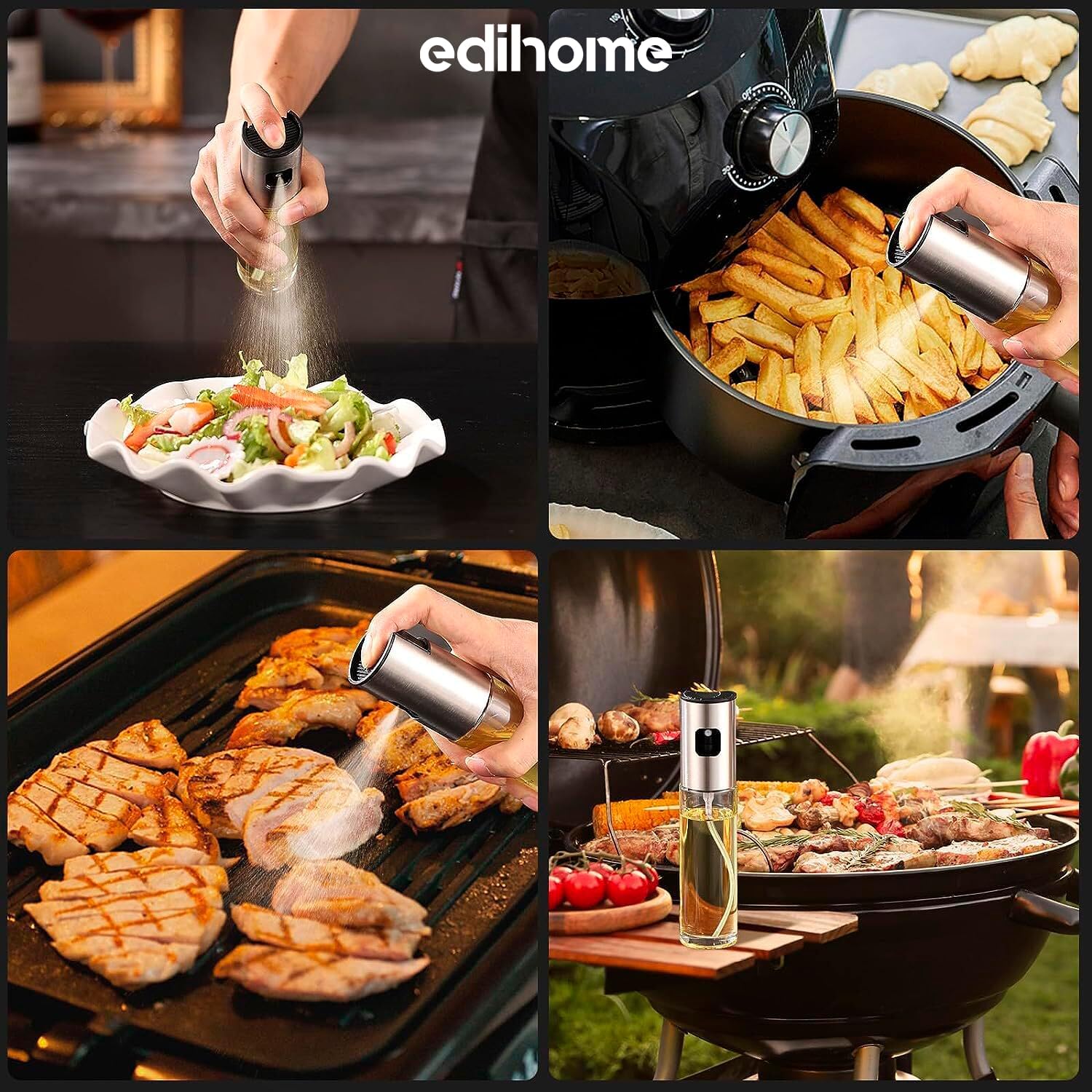 Edihome 100ml Non-Drip Kitchen Oil Sprayer with Stainless Steel Bottle