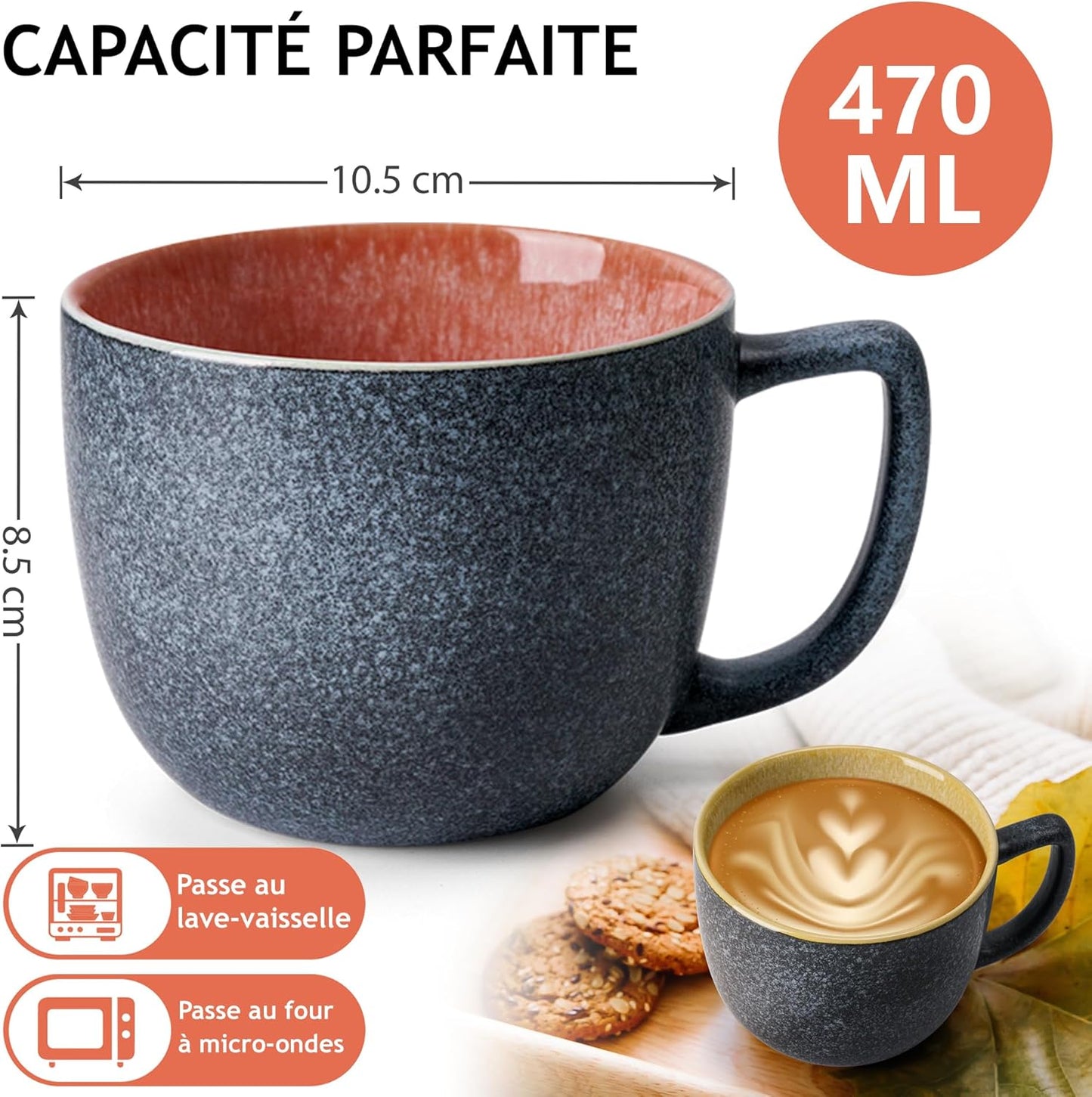 MIAMIO 6-Piece 470ml Ceramic Coffee Mug Set – Colorful Stoneware Las Palmitas Collection