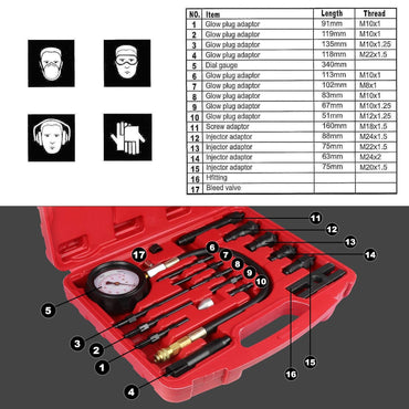 Professional Diesel Engine Compression Tester Kit - Accurate 0-1000 PSI Diagnostic Tool