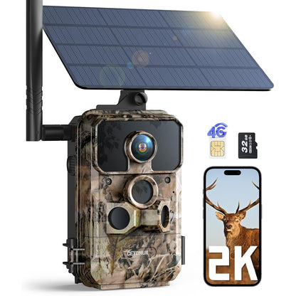 CEYOMUR 4G LTE Cellular Trail Camera: 2K HD Live Feed, Night Vision, Solar Powered
