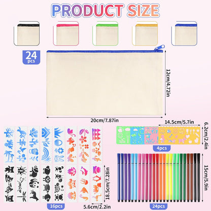 Wusboo 24‑Piece Canvas Tote Pencil Case DIY Craft Kit