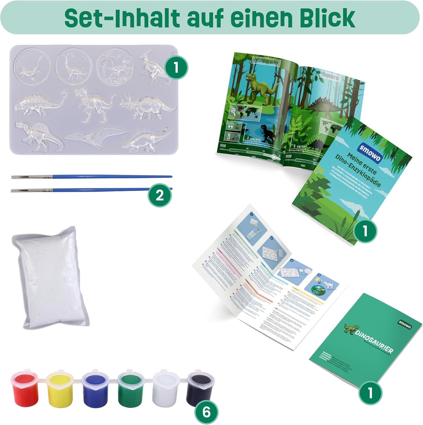 Smowo 10-Piece Dinosaur Plaster Casting & Painting Kit