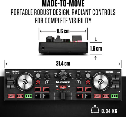 Numark DJ2GO2 Touch: Portable 2-Deck USB DJ Controller with Audio