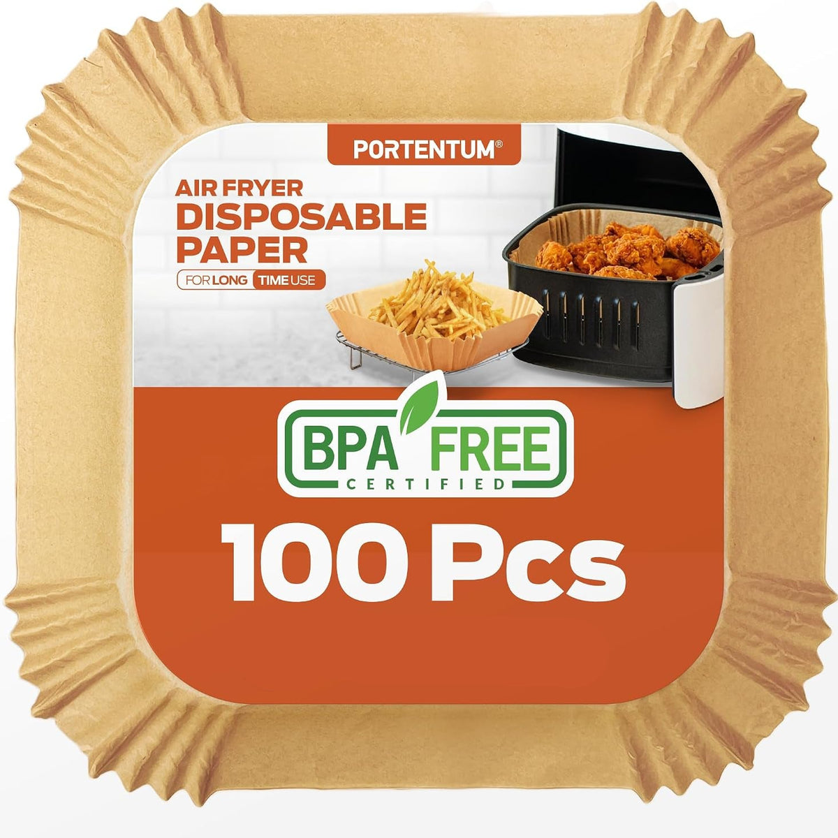 PORTENTUM Air Fryer Baking Paper 100 Pieces 16 x 16 cm