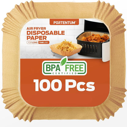 PORTENTUM Air Fryer Baking Paper 100 Pieces 16 x 16 cm