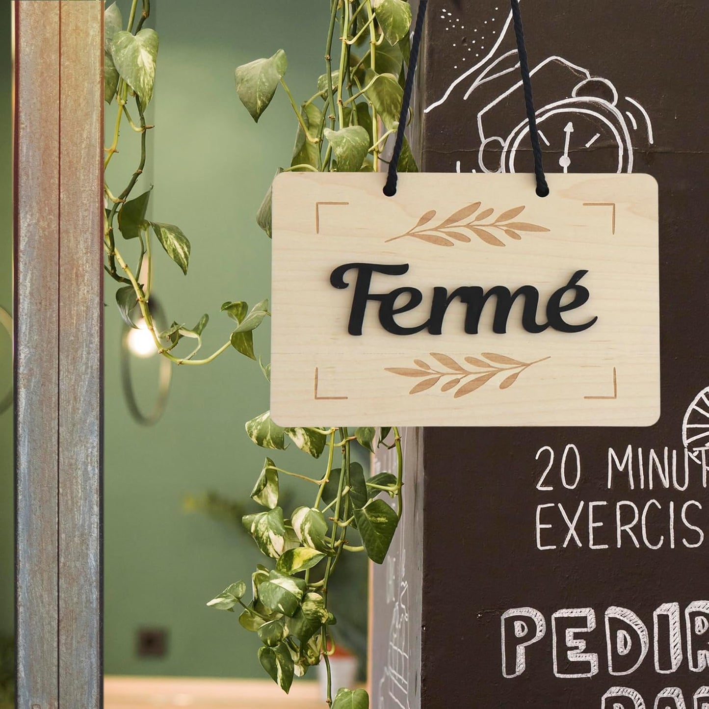 Wooden Open/Closed Sign with Black Plexiglass Letters for Glass Doors