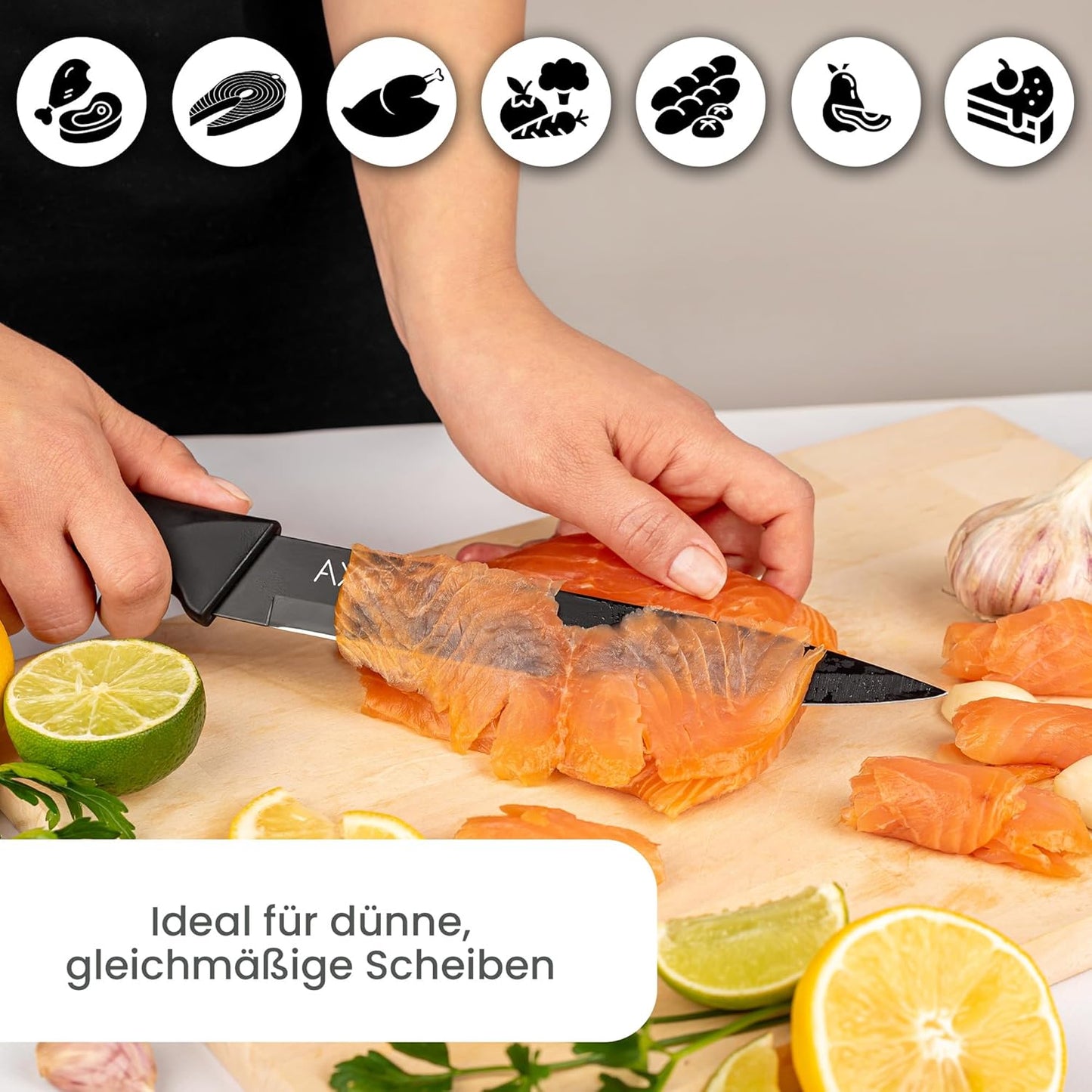 Axer 20cm Professional Black Kitchen Knife – Precision Cutting Tool