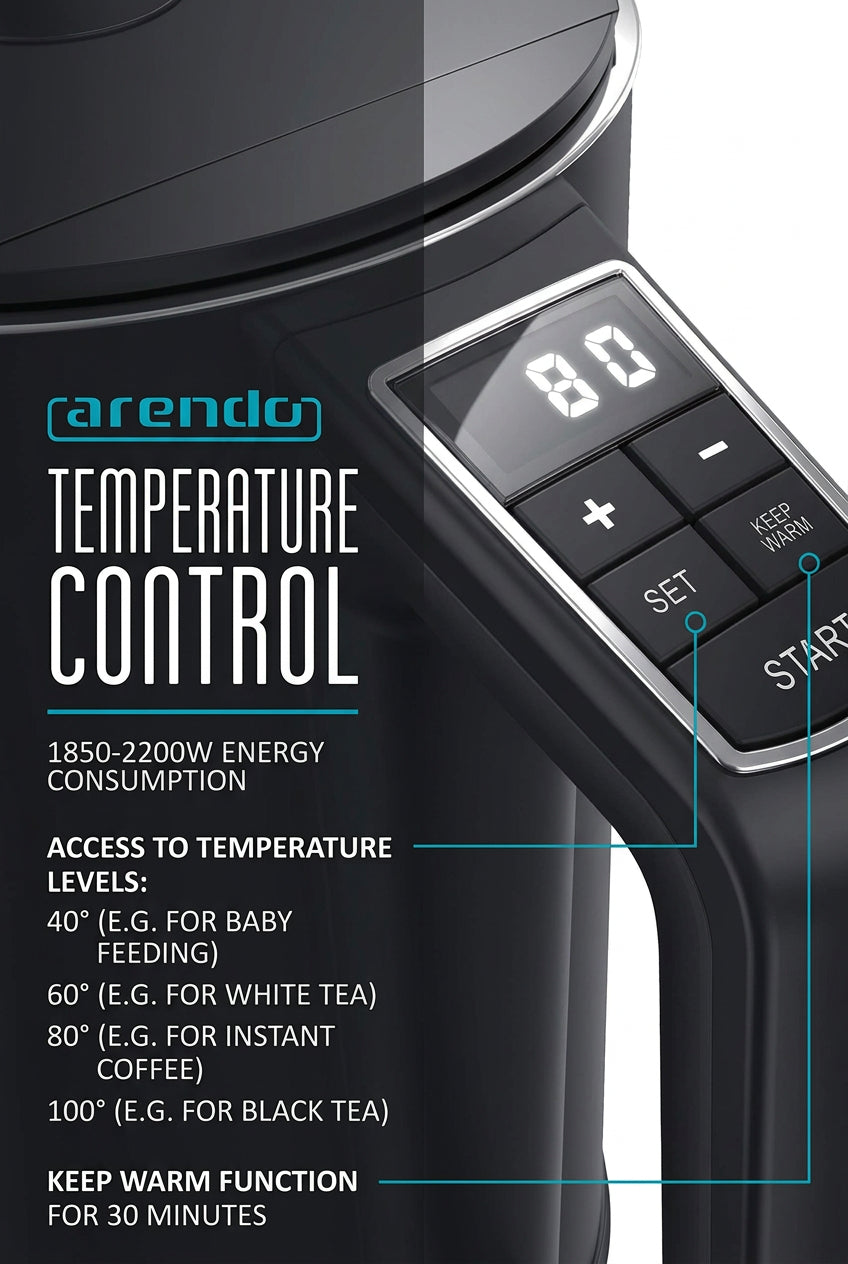 Arendo Elegant Electric Kettle 1.5L 2200W Black