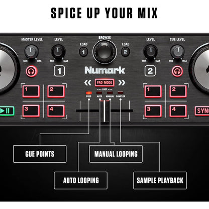 Numark DJ2GO2 Touch Compact Portable DJ Controller with Serato Lite
