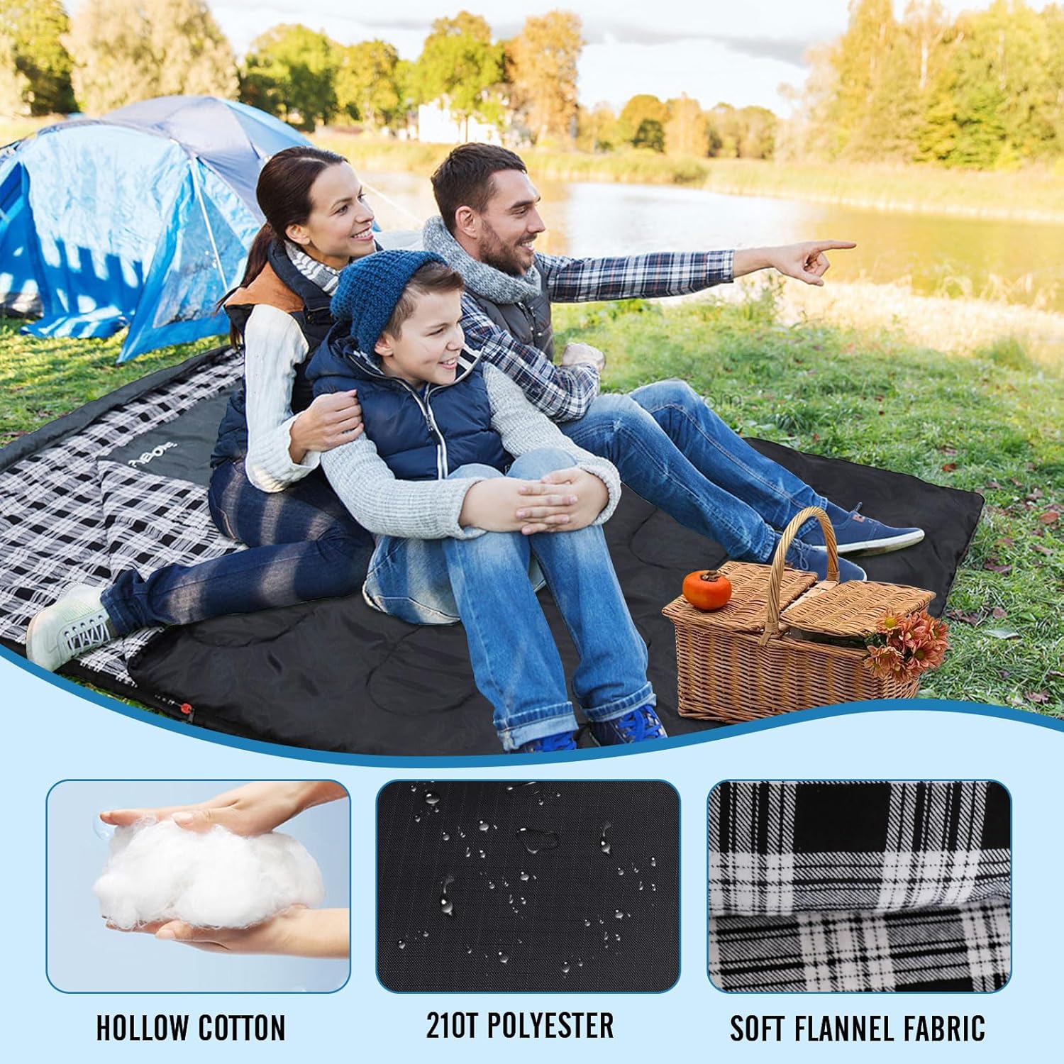 POEPORE Double Flannel Sleeping Bag for Two Adults XXL Queen Size