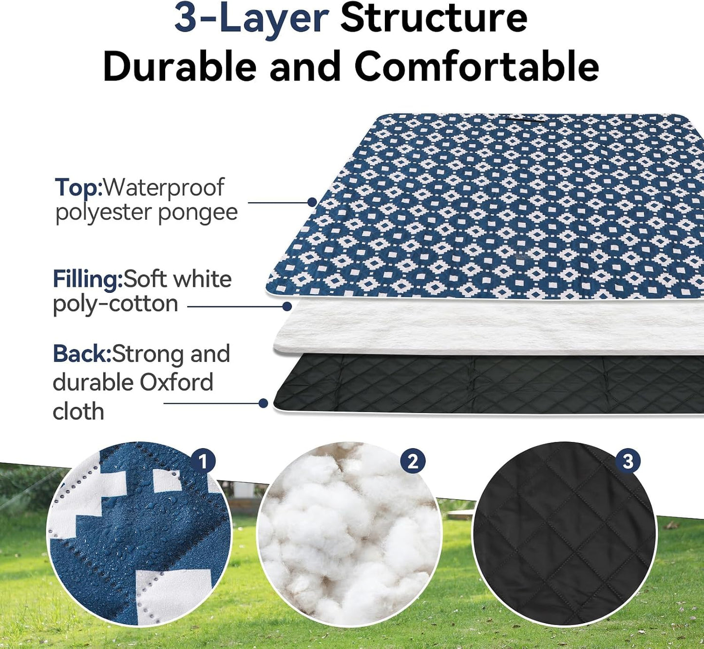 OESSUF Picnic Blanket Waterproof 200x200cm 3-Layer Extra Large