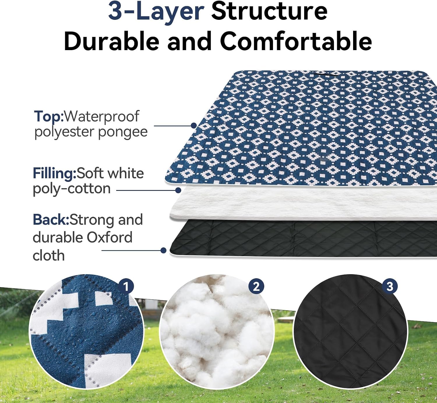 OESSUF Picnic Blanket Waterproof 200x200cm 3-Layer Extra Large