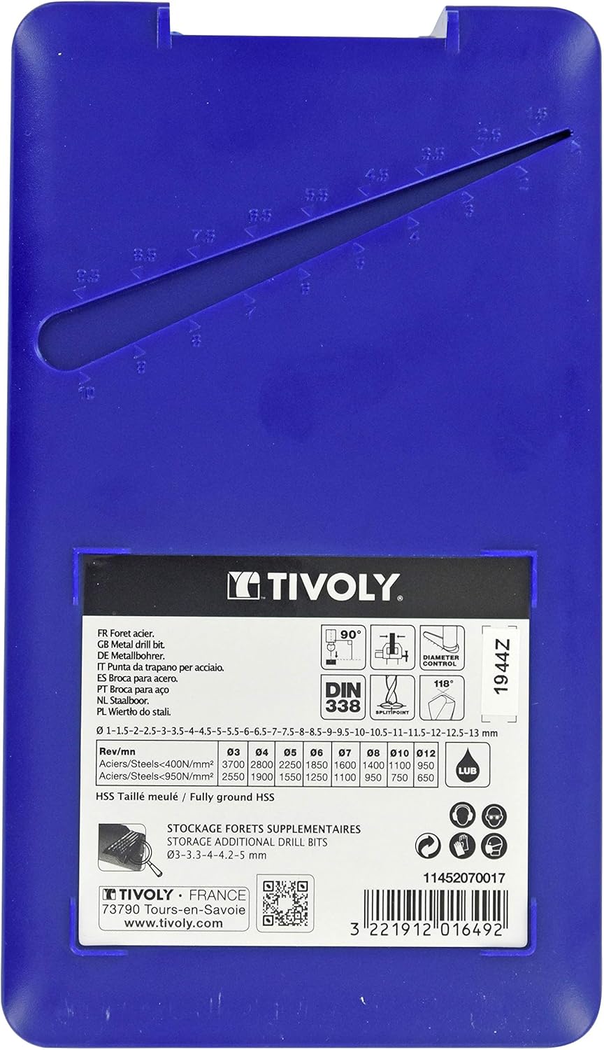 Tivoly T-Box HSS Metal Drill Bit Set, 1-13mm, Precision Drilling