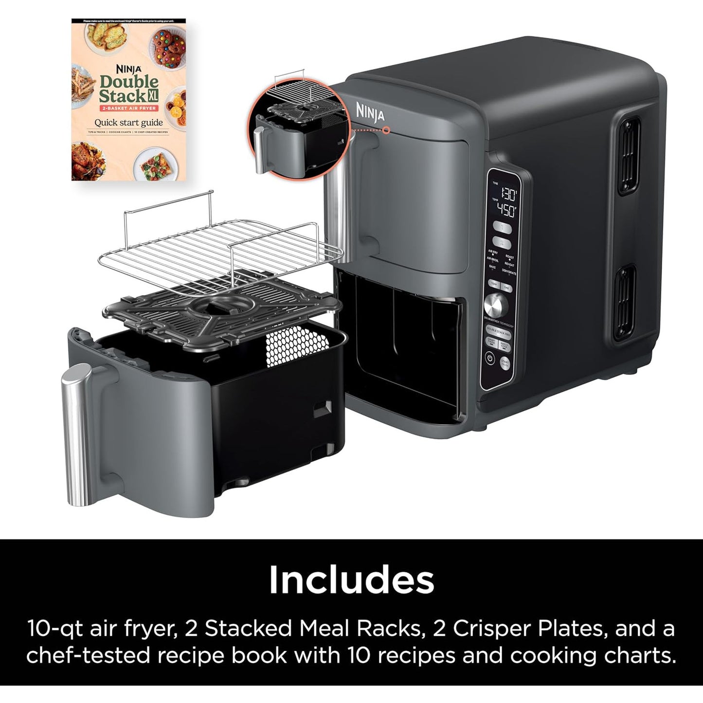 Ninja Double Stack XL Air Fryer: 9.5L Dual Basket, 6-in-1 Cooking Functions