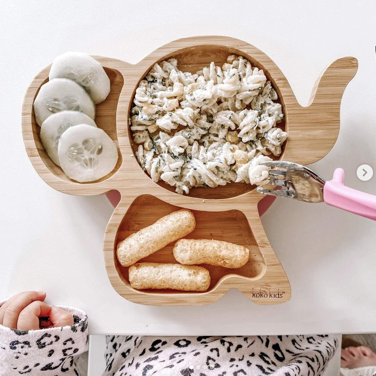 Koko Kids Elephant Suction Plate Natural Bamboo Mint