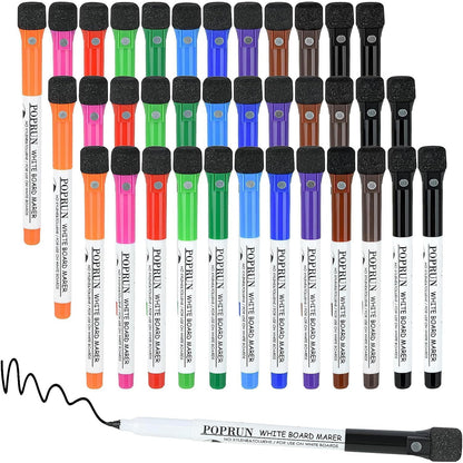 POPRUN 36-Count Fine Tip Magnetic Dry Erase Markers – 11 Colors