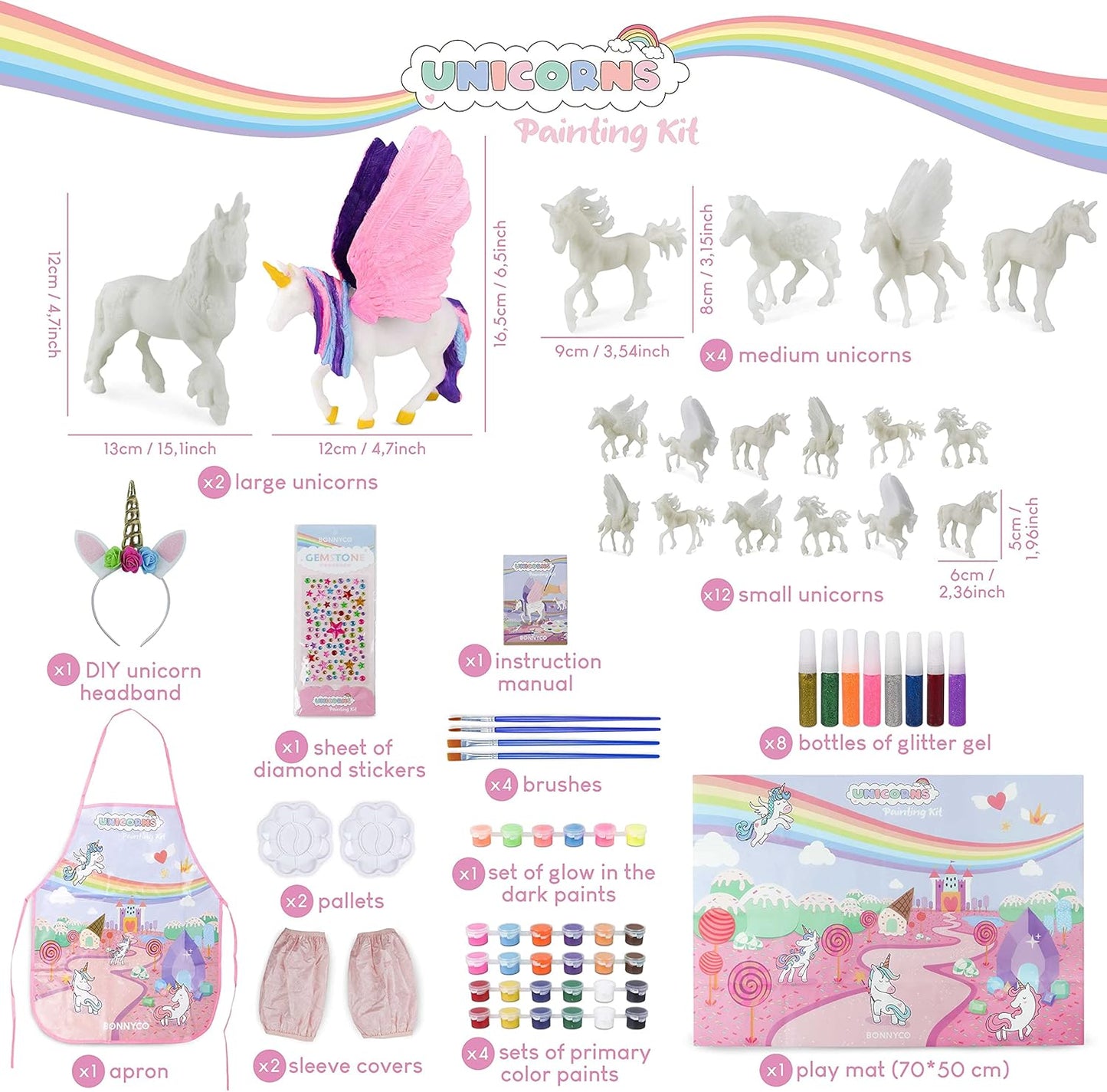BONNYCO Unicorn Painting Craft Set with Glow-in-the-Dark Colors