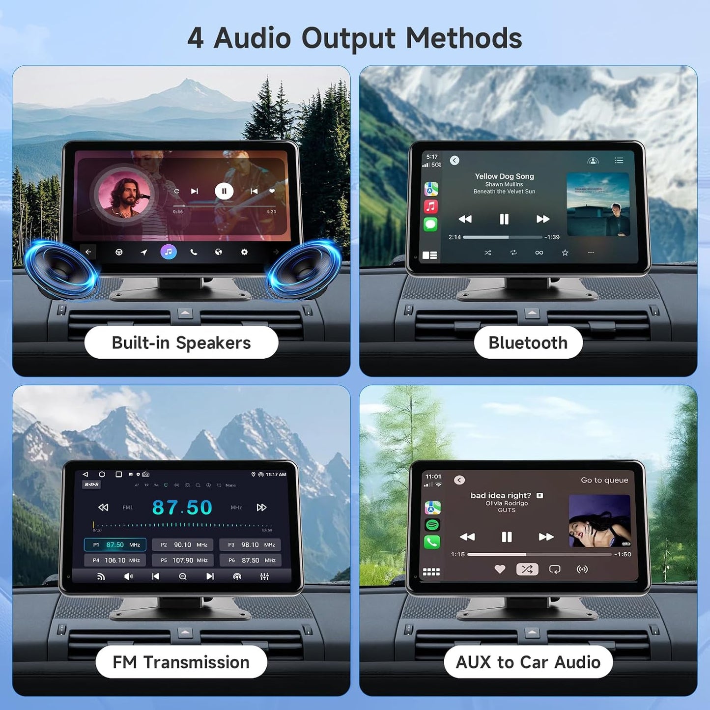 Haudio 7 Inch Wireless Portable Carplay Screen with 1080P Backup Camera Bluetooth