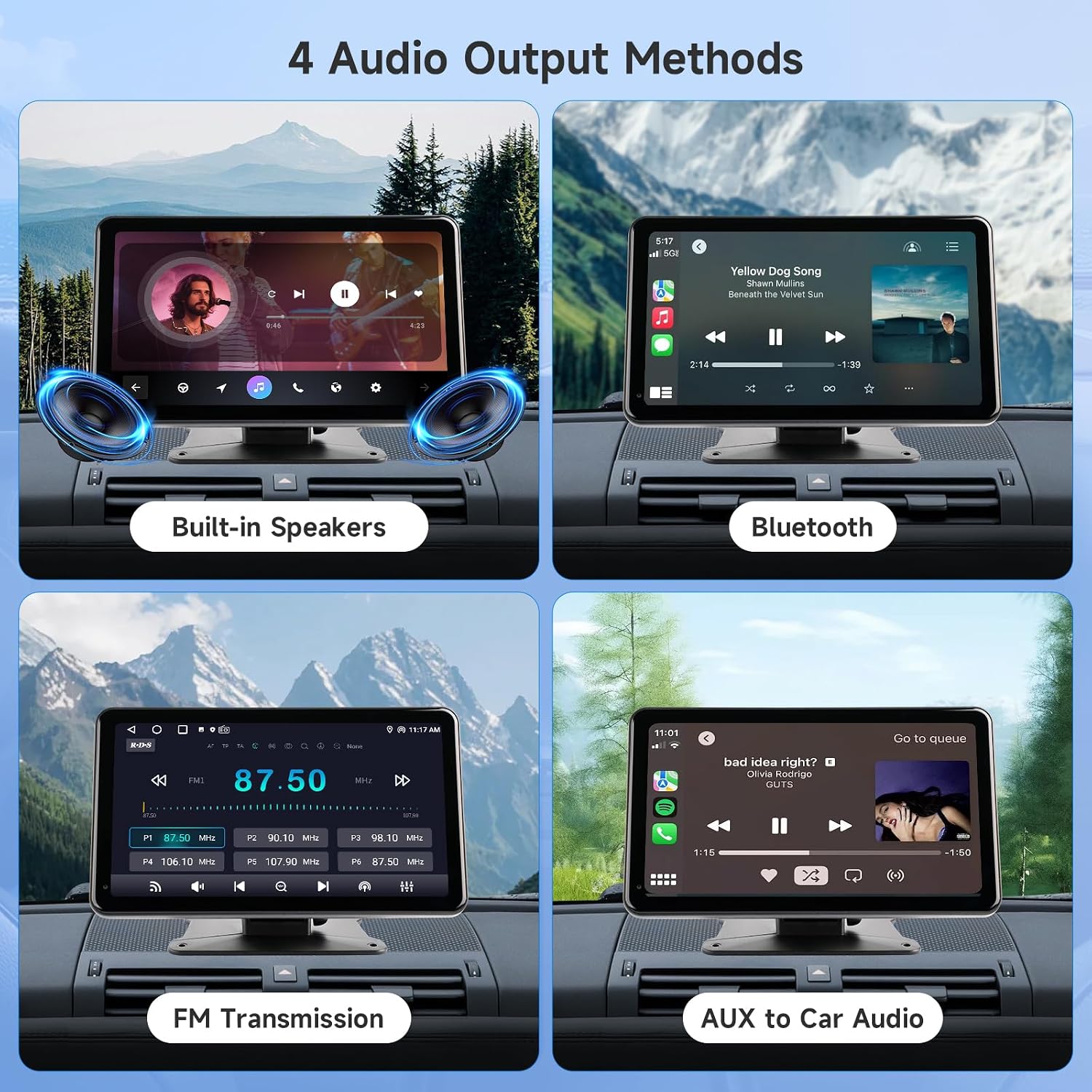 Haudio 7 Inch Wireless Portable Carplay Screen with 1080P Backup Camera Bluetooth