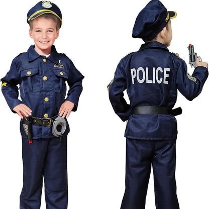 Kizzyland Police Officer Costume for Kids with Accessories, Blue & Black Dress-Up Outfit