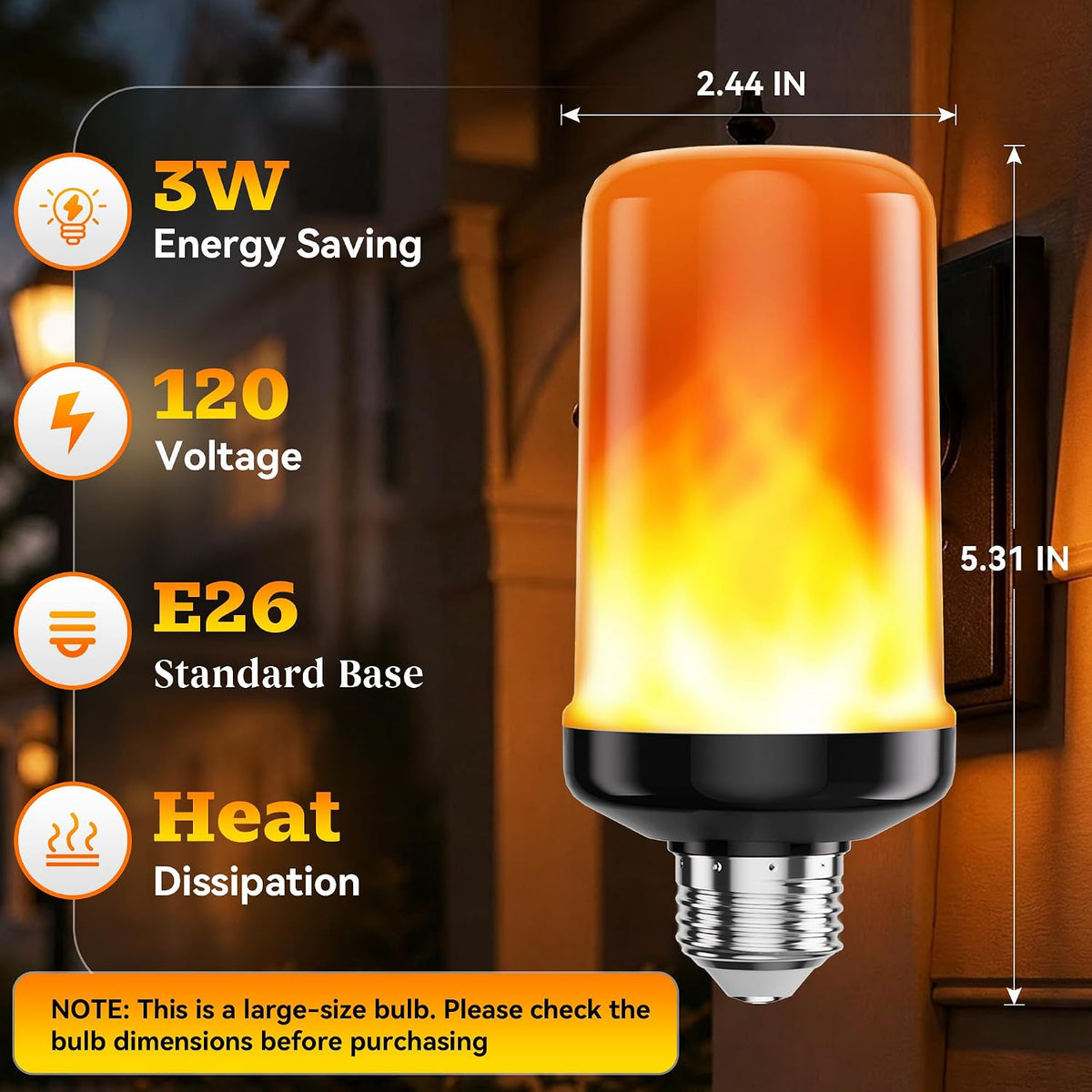 hyrion QHFN4 Flickering LED Flame Light Bulbs