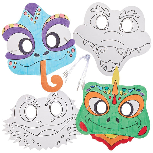 Baker Ross Reptile Coloring Mask Pack – 8 Fun Animal Costumes