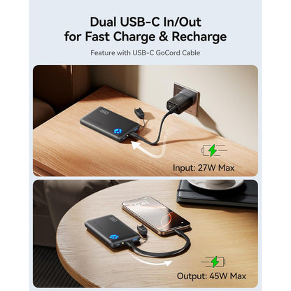 INIU Slim 10000mAh 45W PD Power Bank – Fast USB‑C, Beige