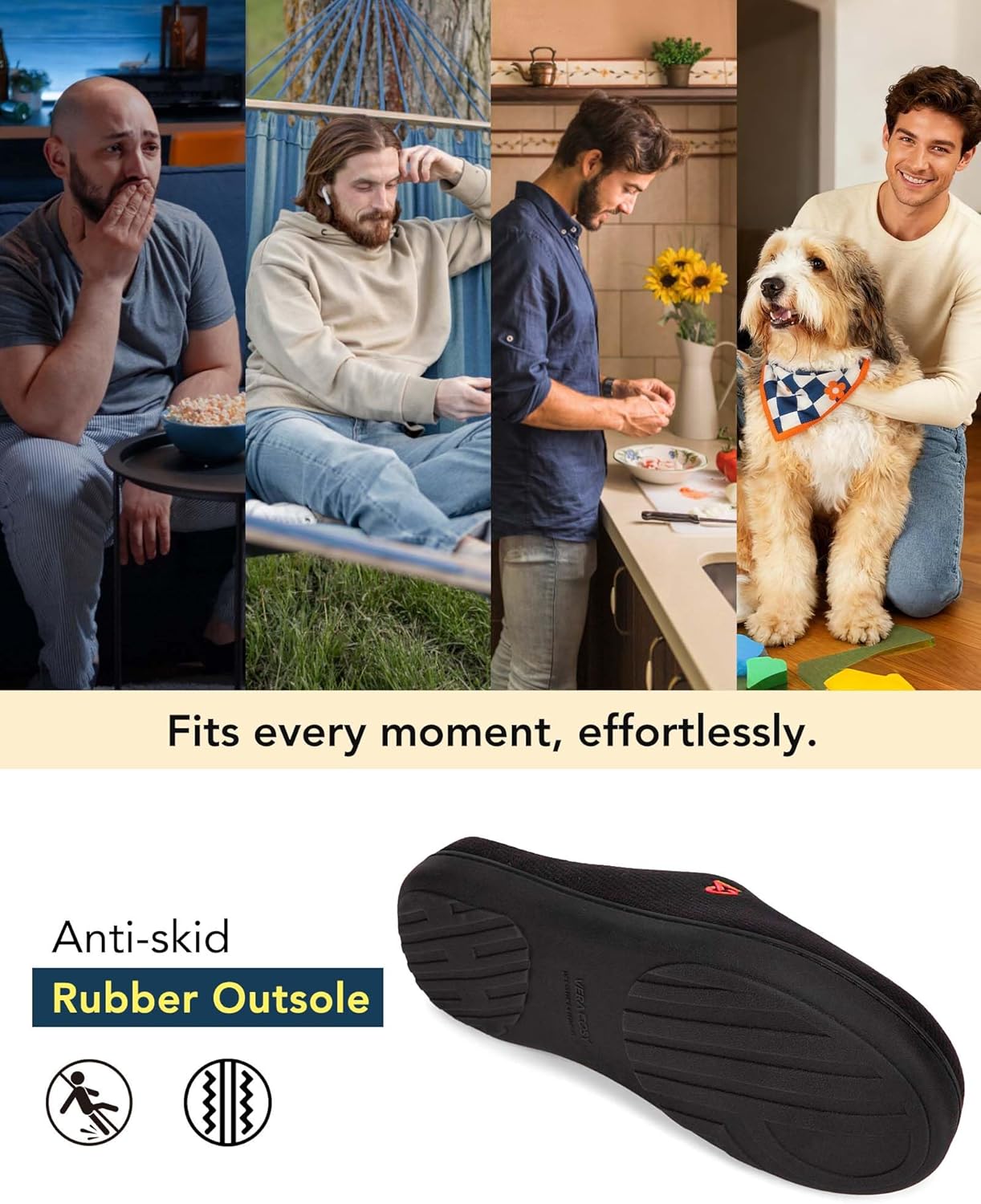 VeraCosy Two-Tone Memory Foam Men's Comfortable Indoor Outdoor Slippers