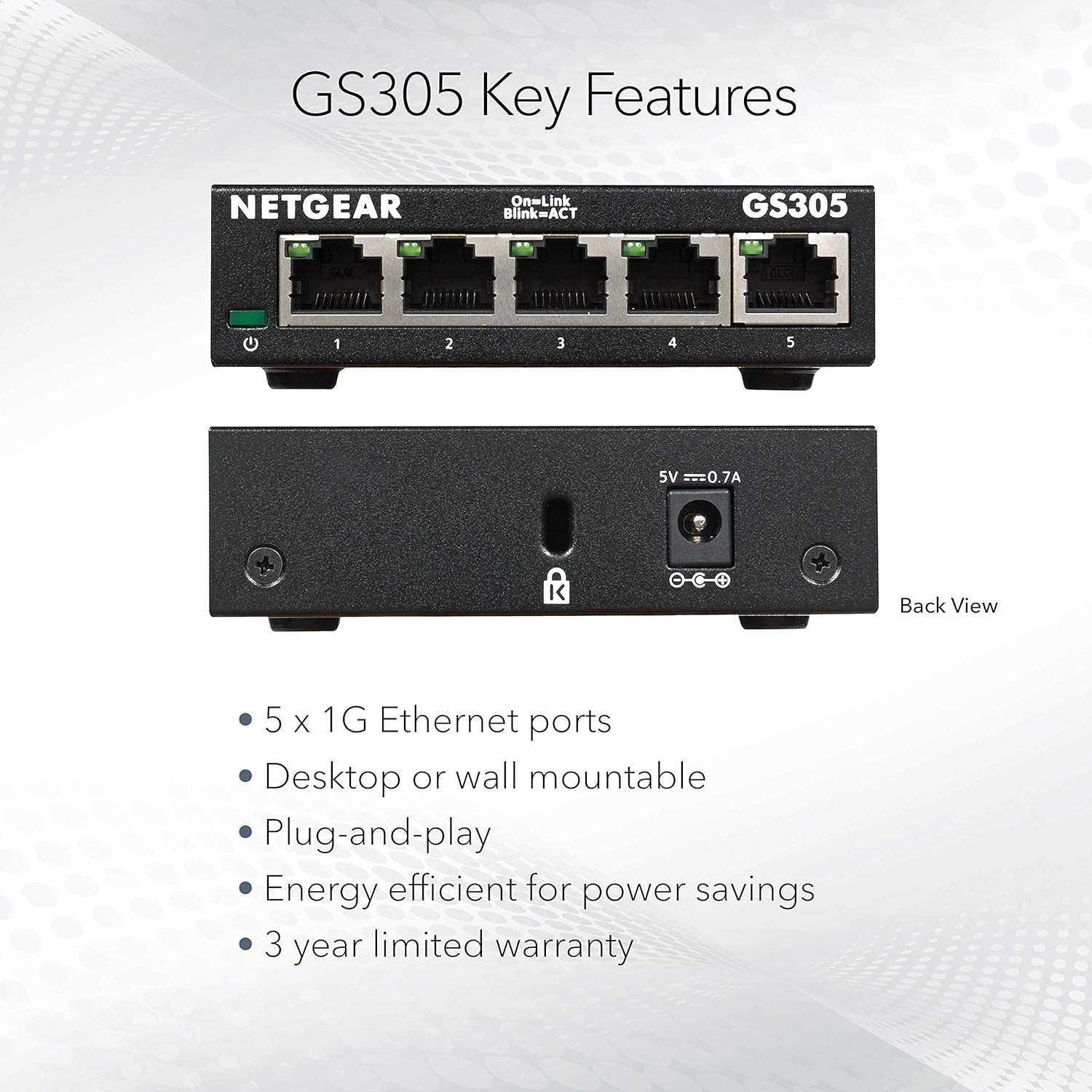 NETGEAR 5‑Port Gigabit Ethernet Unmanaged Switch – Compact Metal Hub