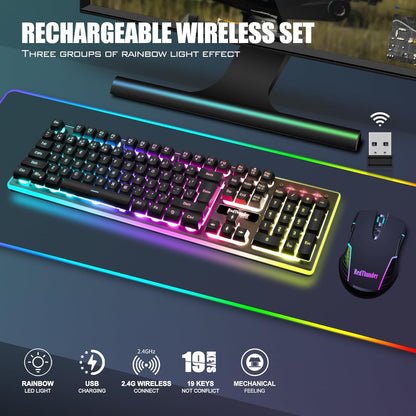 RedThunder K10 Wireless Gaming Keyboard & Mouse Combo with RGB