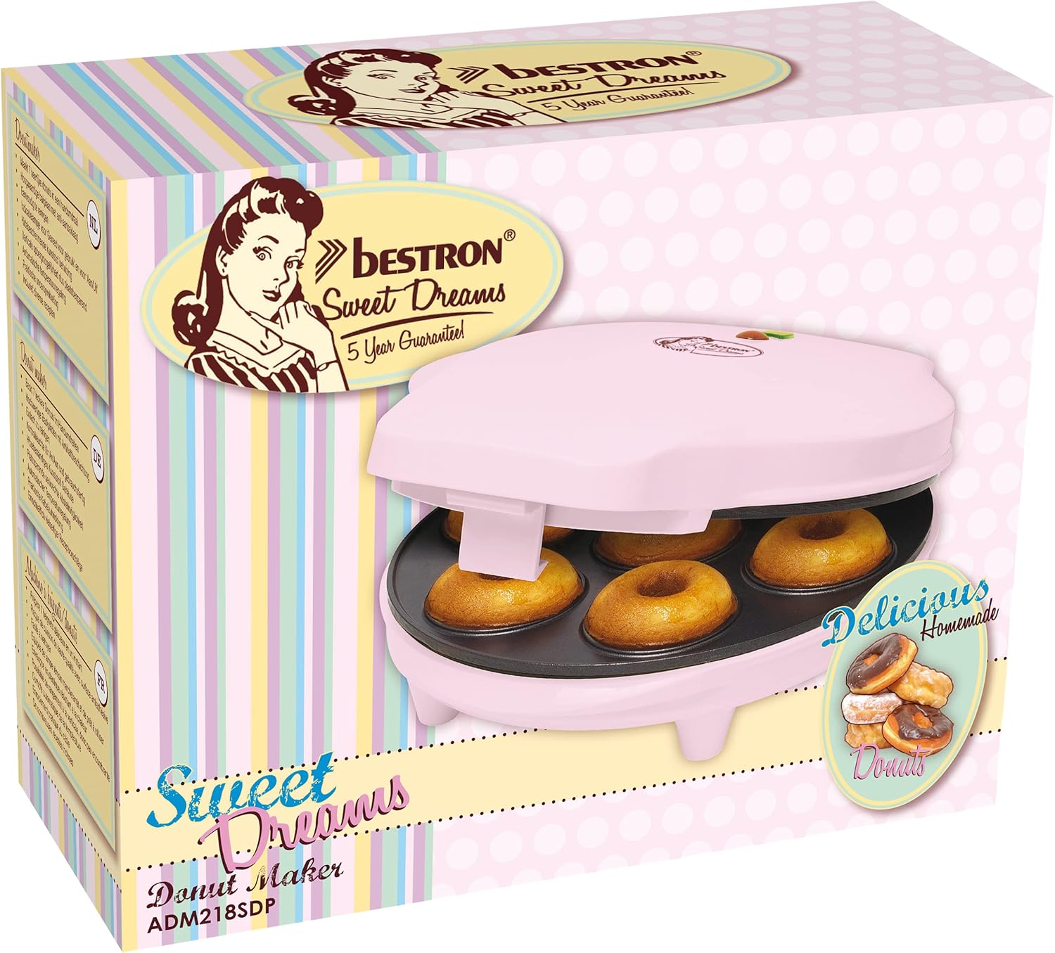 Bestron Retro Pink Mini Donut Maker 7‑Slot Non‑Stick 700W