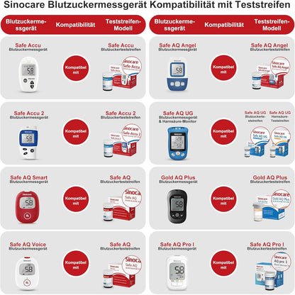 Sinocare Safe Accu2 Blood Sugar Test Strips – 50 Strips + 50 Lancets – Precise Glucose Monitoring