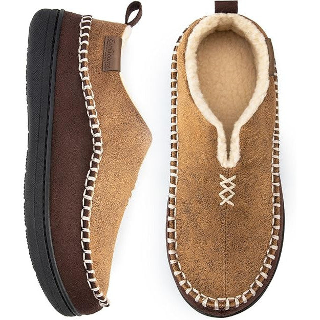 EverFoams Men's Suede Memory Foam Moccasin Slippers – Fuzzy Sherpa