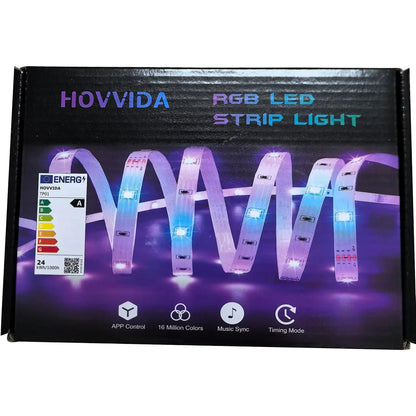 HOVVIDA 5m RGB LED Strip with App, Remote, Music Sync - Gomix Brands Outlet