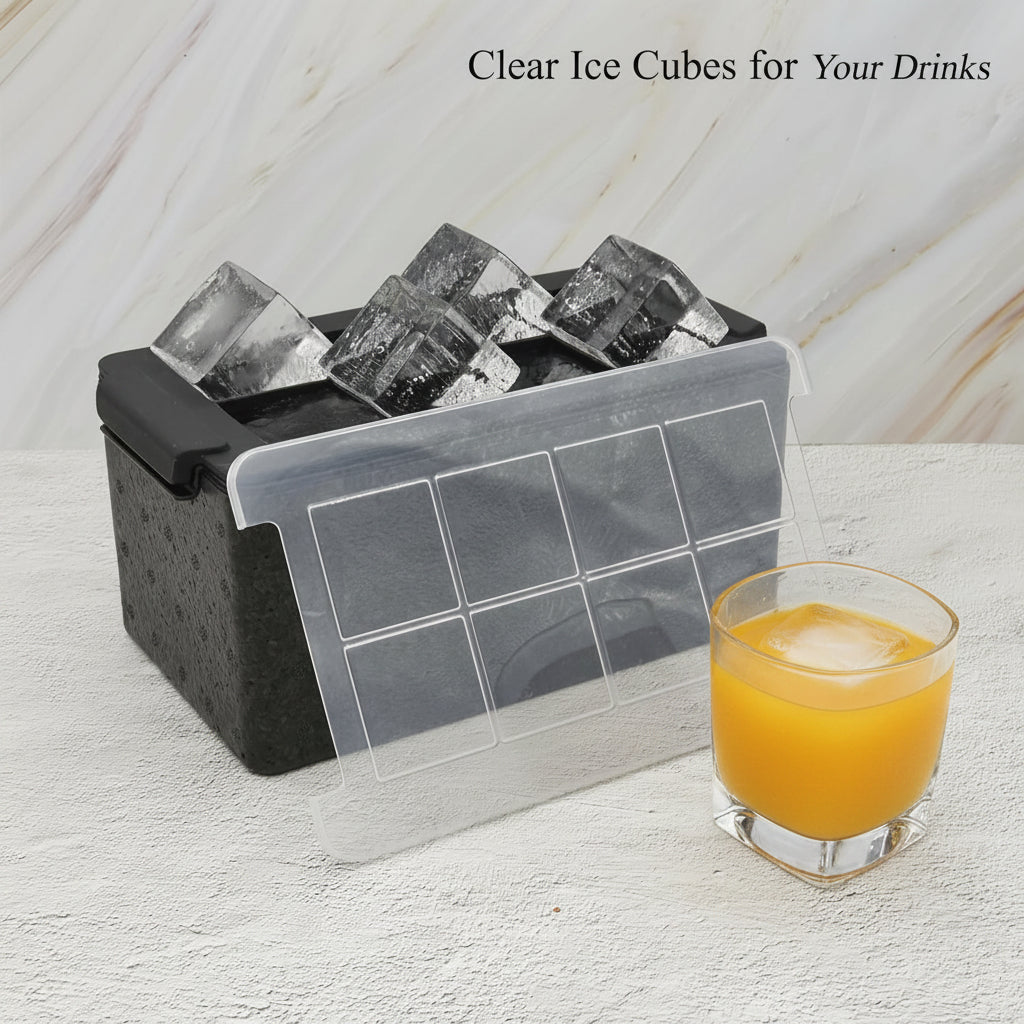 Bangp Crystal Clear Ice Cube Tray, 8 Large 2" Squares