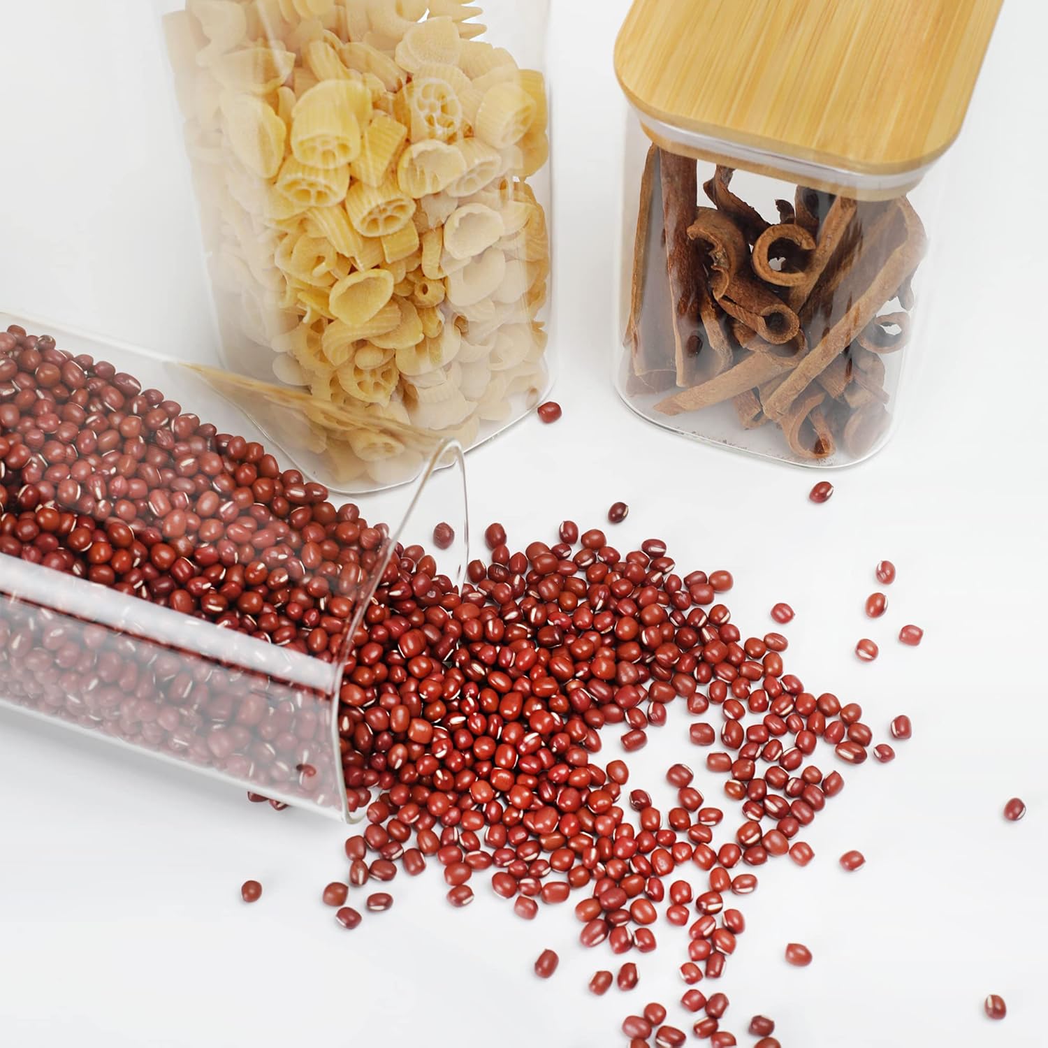 LIBWYS 12-Piece Square Glass Storage Jars with Bamboo Lids