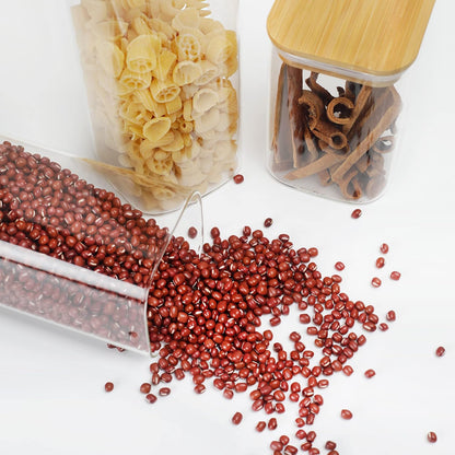 LIBWYS 12-Piece Square Glass Storage Jars with Bamboo Lids