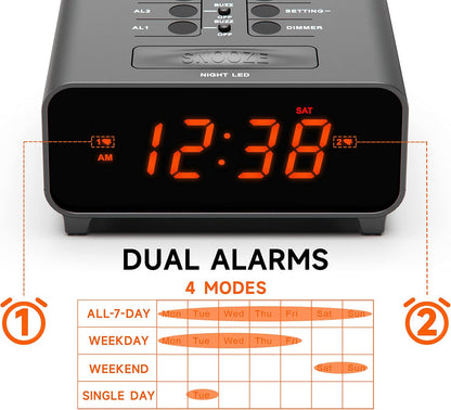 iTOMA 213 AM/FM Clock Radio with Dual Alarms Snooze Dimmer Night Light Black