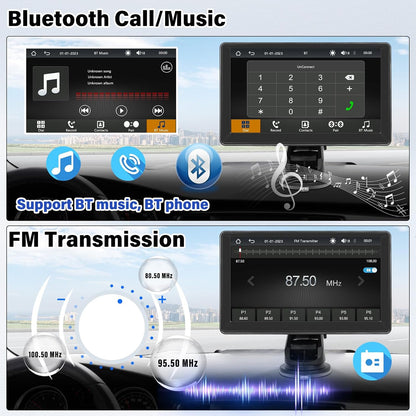 SIXWIN 7‑inch Portable Wireless CarPlay Android Auto Touchscreen Stereo