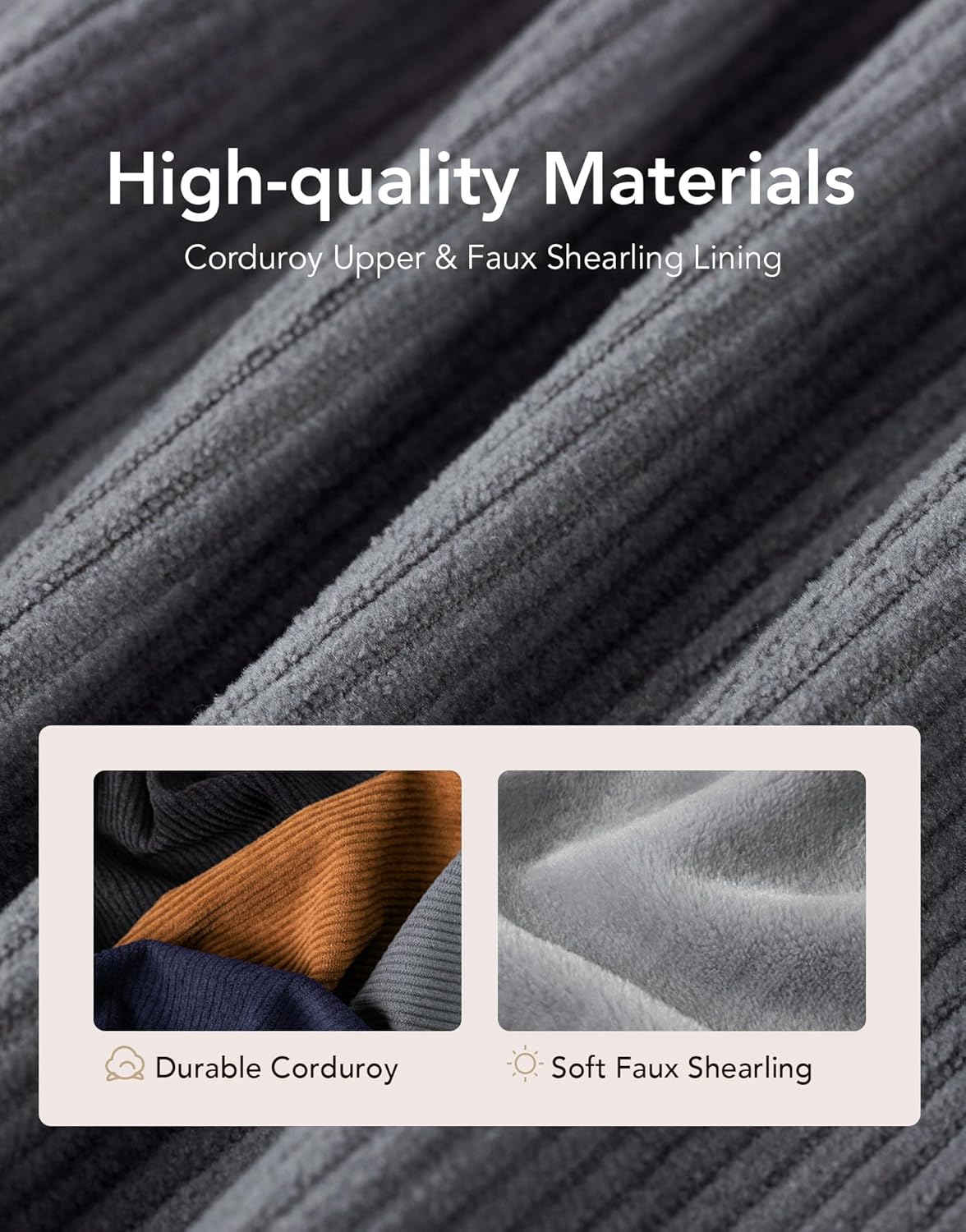 VeraCosy Men's Comfy Corduroy Memory Foam Scuff Slippers with Faux Shearling